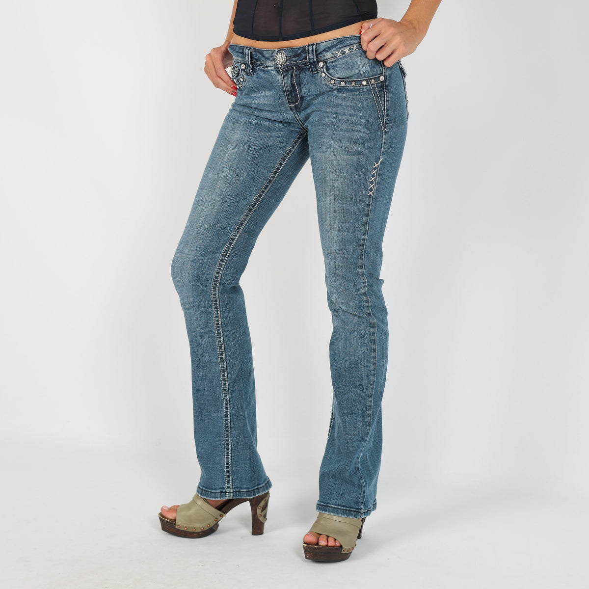 Blue Y2K Straight Jeans Studded (S)