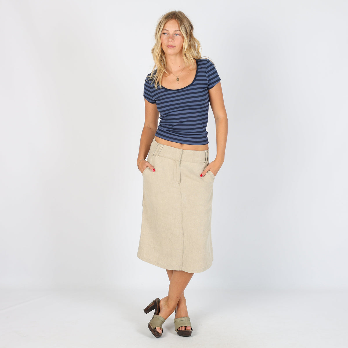 Beige Y2K Max Mara Woven Midi Skirt (8)