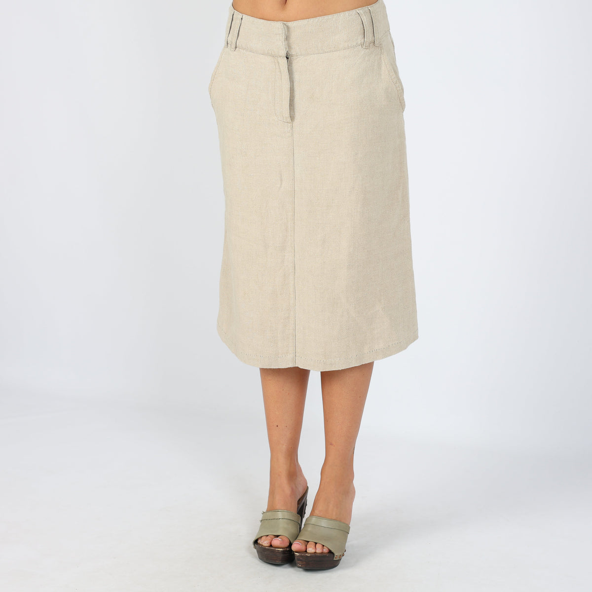 Beige Y2K Max Mara Woven Midi Skirt (8)