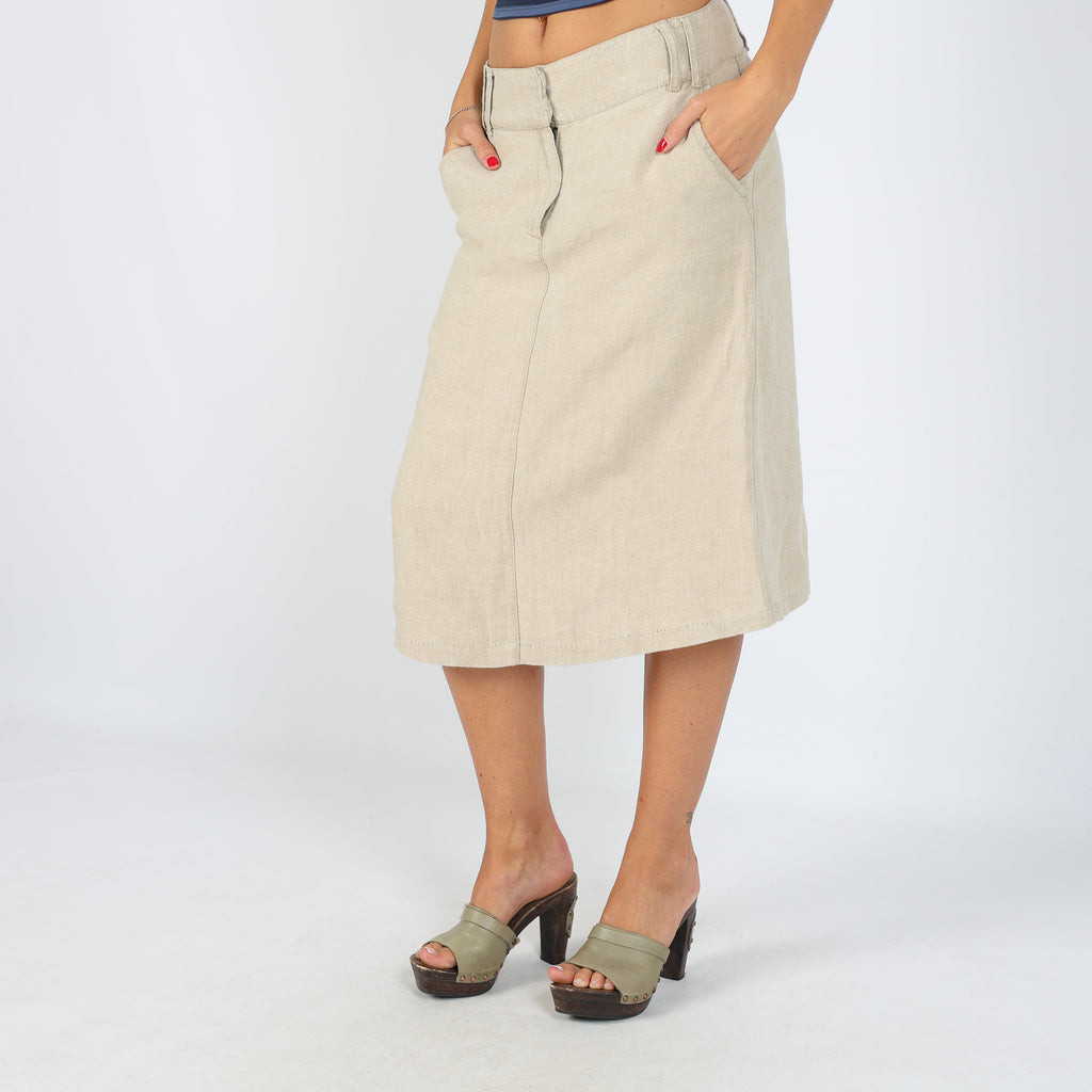 Beige Y2K Max Mara Woven Midi Skirt (8)