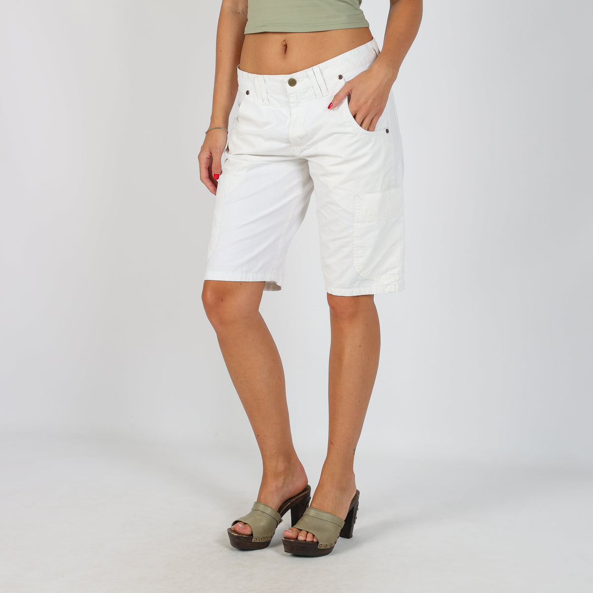 White Y2K Lee Woven Shorts (S)