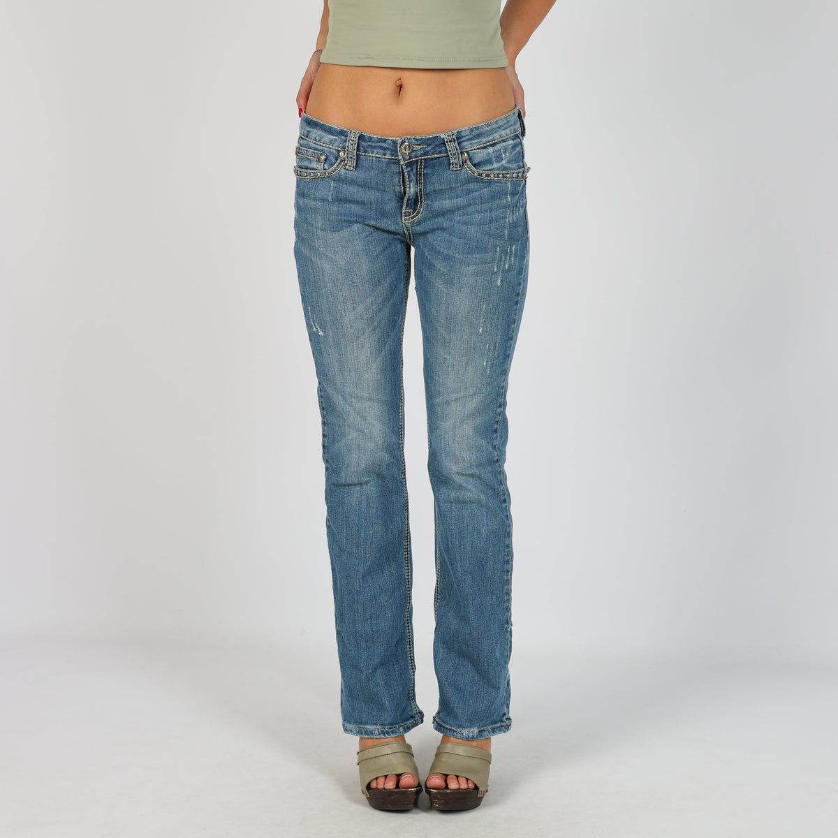 Blue Y2K Straight Jeans Studded (S)