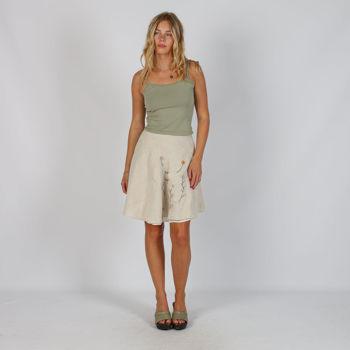 Beige Y2K Made in Italy Woven Mini Skirt Serena (XXS)