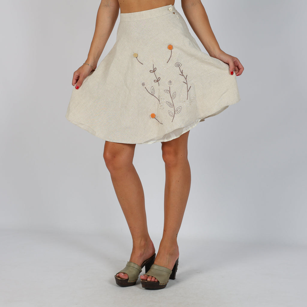 Beige Y2K Made in Italy Woven Mini Skirt Serena (XXS)