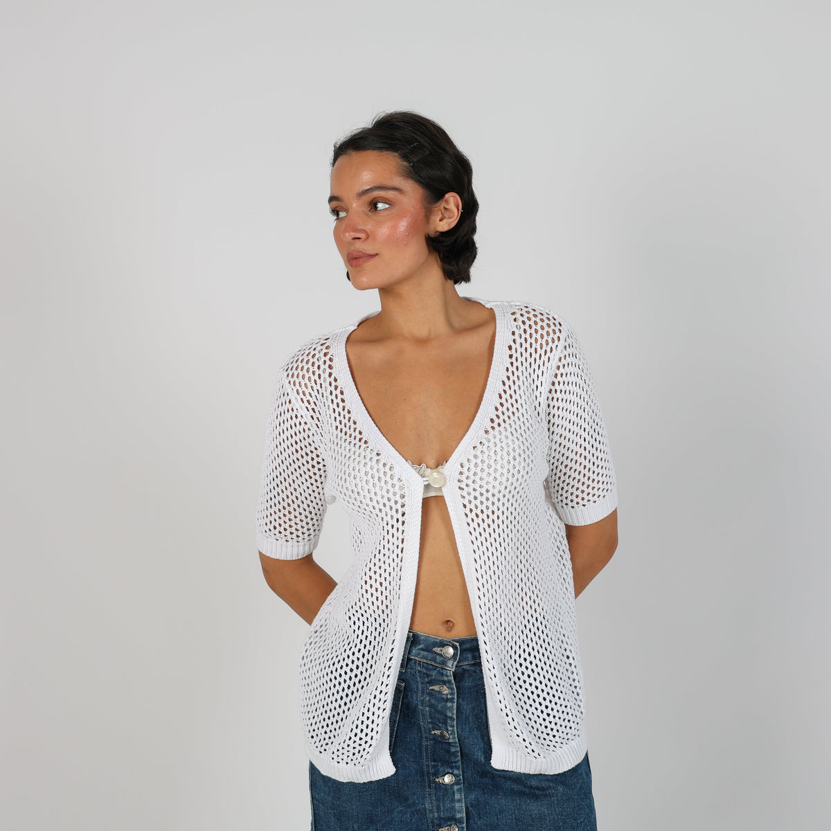 White Y2K Knitted Top (L)