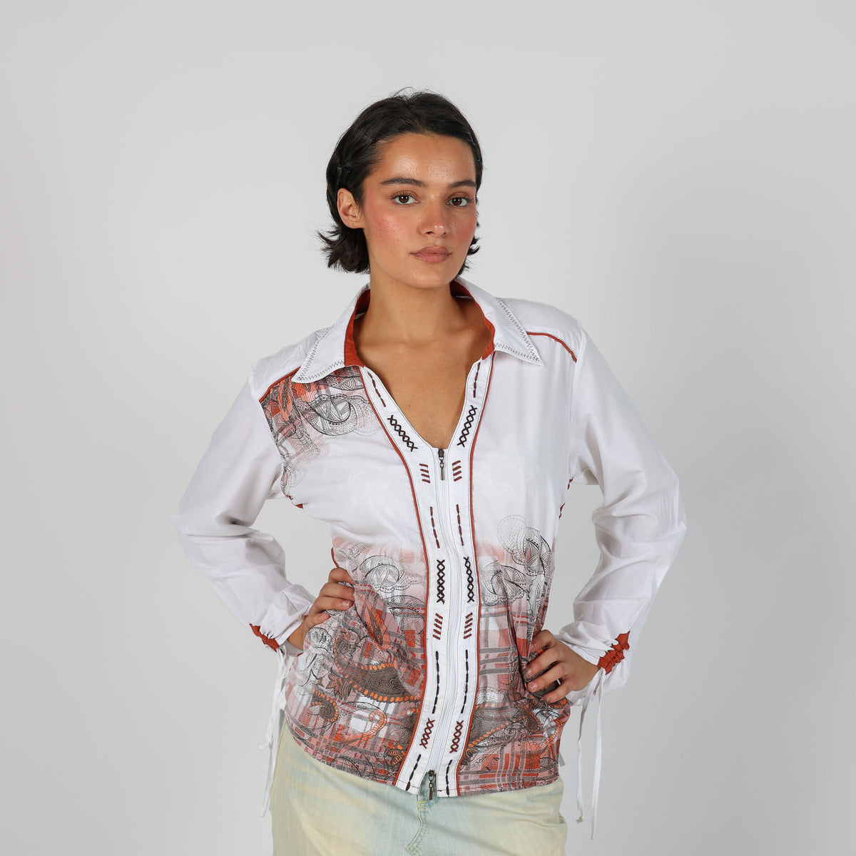 White Y2K Long Sleeve Top (XL)
