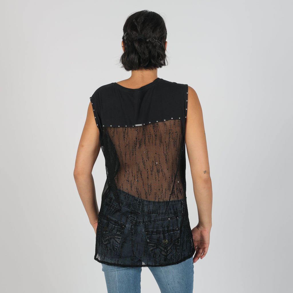 Black Y2K Guess Woven Vest (M)