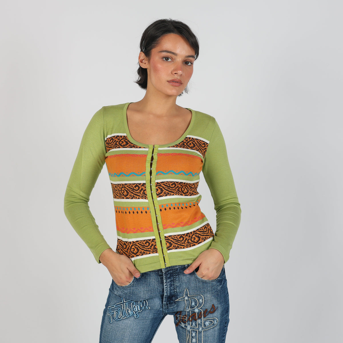 Light Green Y2K Made in Italy Cardigan (S)