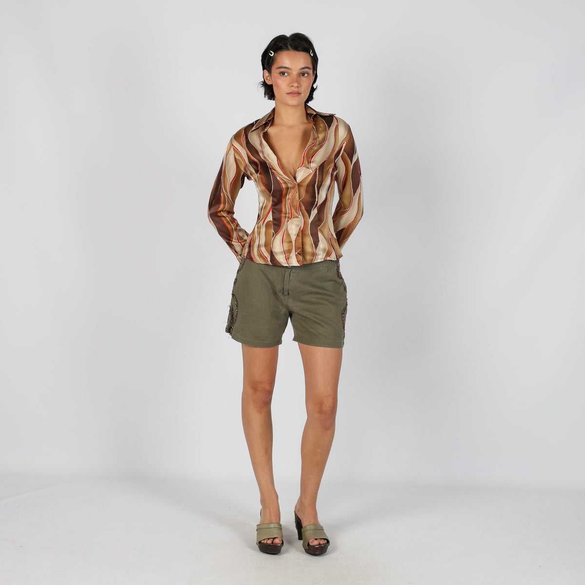 Khaki Green Y2K Dolce Ribelle Woven Shorts (M)