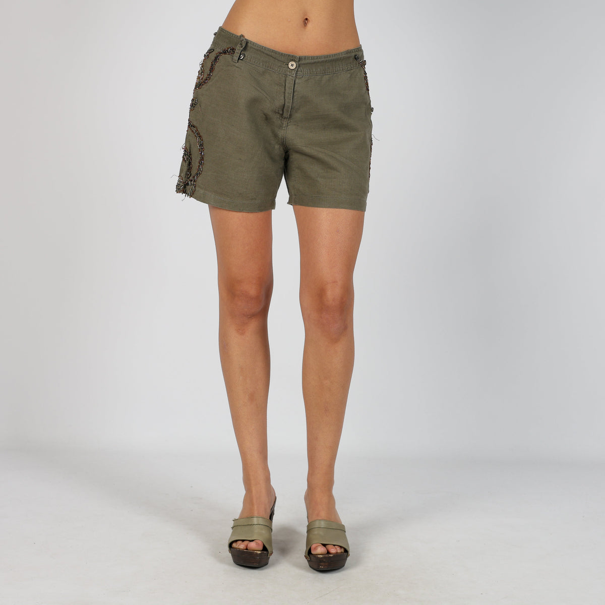 Khaki Green Y2K Dolce Ribelle Woven Shorts (M)