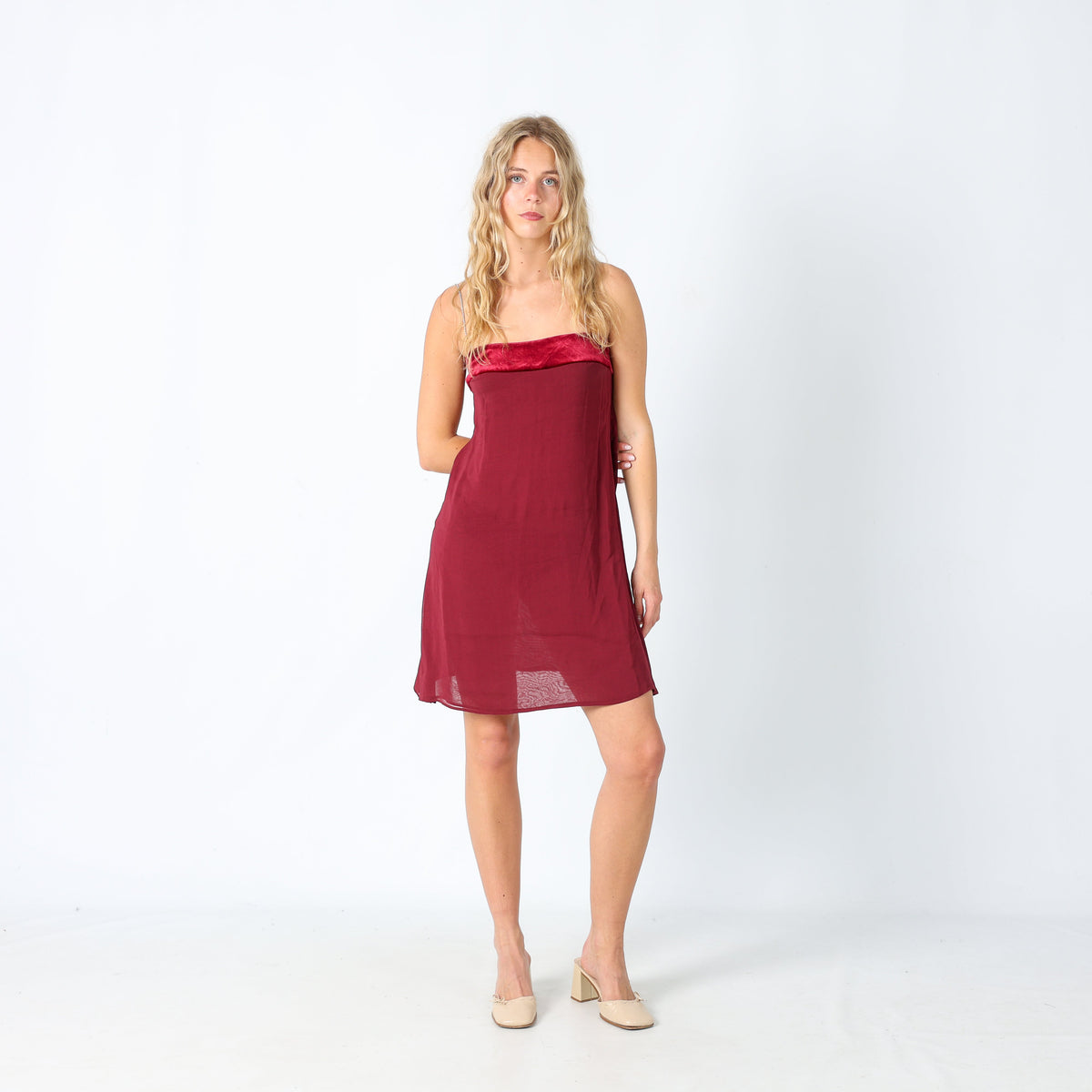 Burgundy Red Y2K La Perla Mesh Midi Dress Sheer, Diamonte Straps, Built in Bra (8)