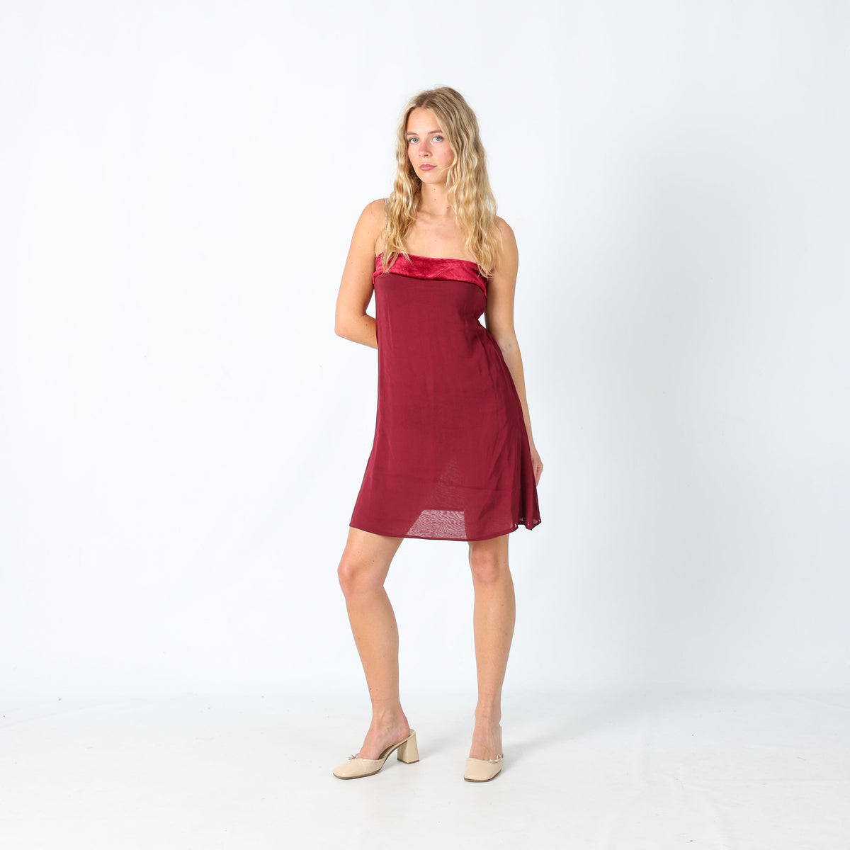 Burgundy Red Y2K La Perla Mesh Midi Dress Sheer, Diamonte Straps, Built in Bra (8)