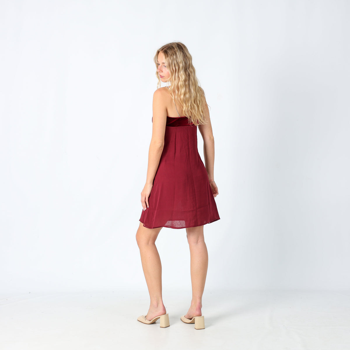 Burgundy Red Y2K La Perla Mesh Midi Dress Sheer, Diamonte Straps, Built in Bra (8)