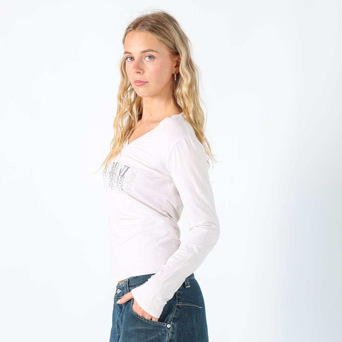 Ivory Y2K Armani Jeans Long Sleeve Tee Gem Detail (10)