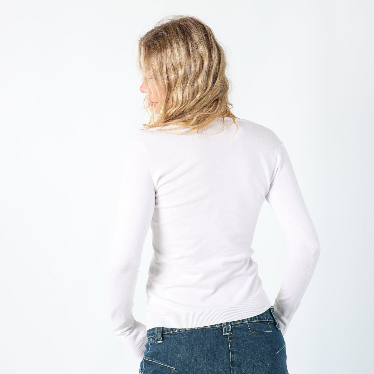 Ivory Y2K Guess Jeans Long Sleeve Tee Diamonte Detail (S)