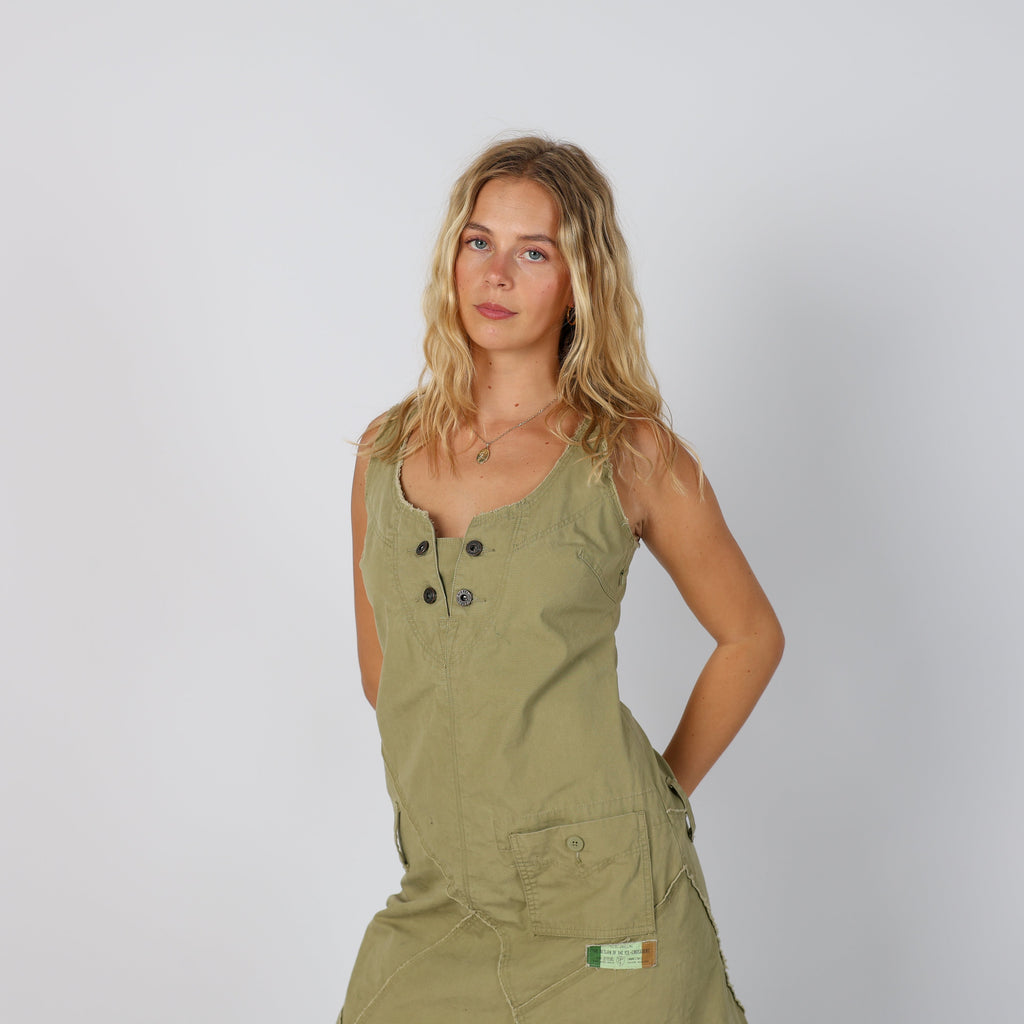 Khaki Green Y2K Diesel Woven Midi Dress (S)