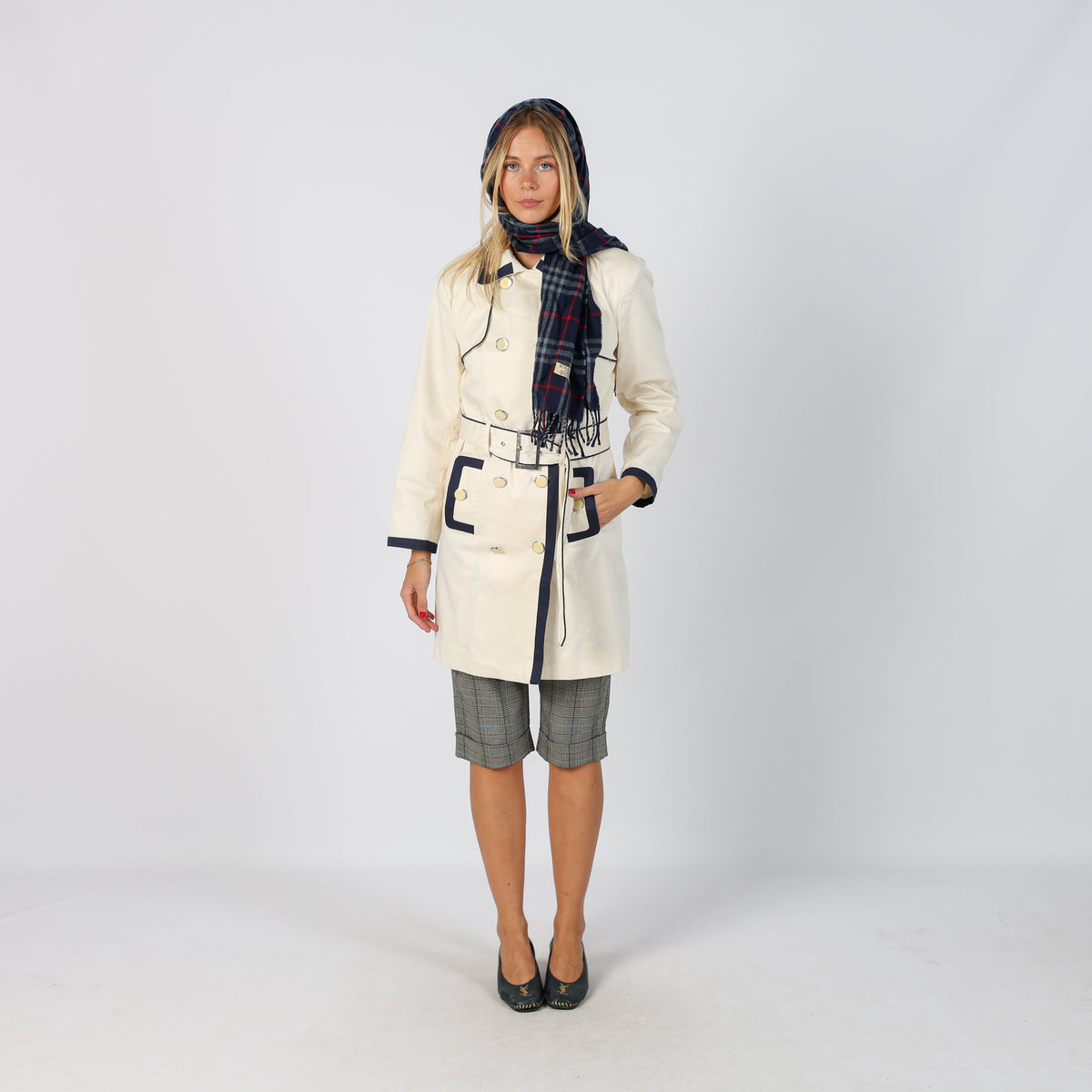 Cream Y2K Trench Coat (S)