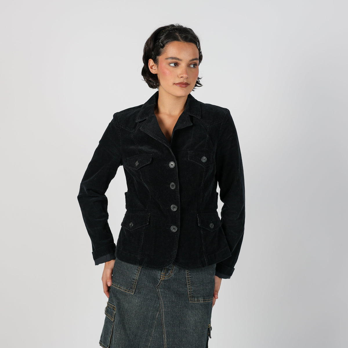 Black Y2K Sisley Cord Jacket (S)