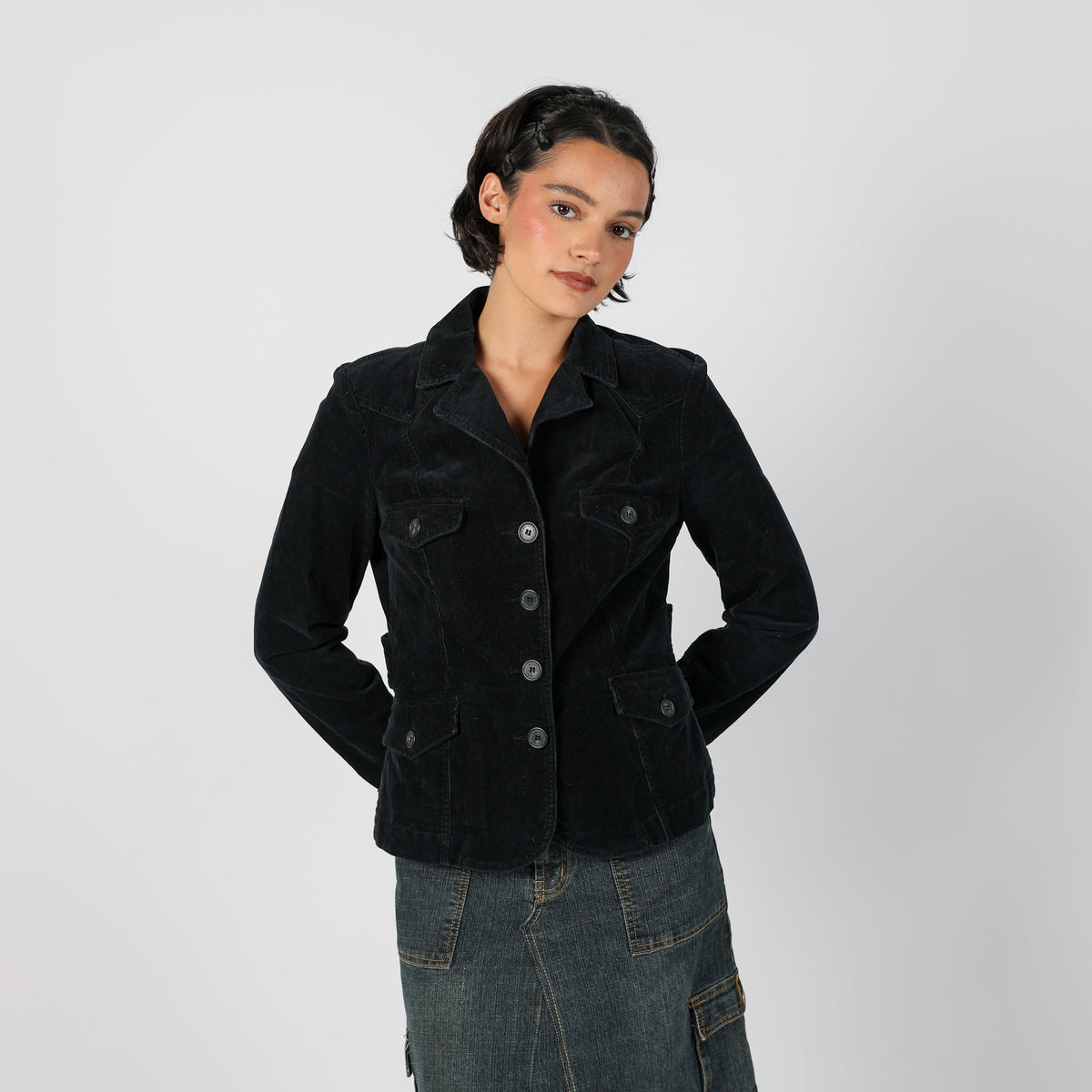 Black Y2K Sisley Cord Jacket (S)