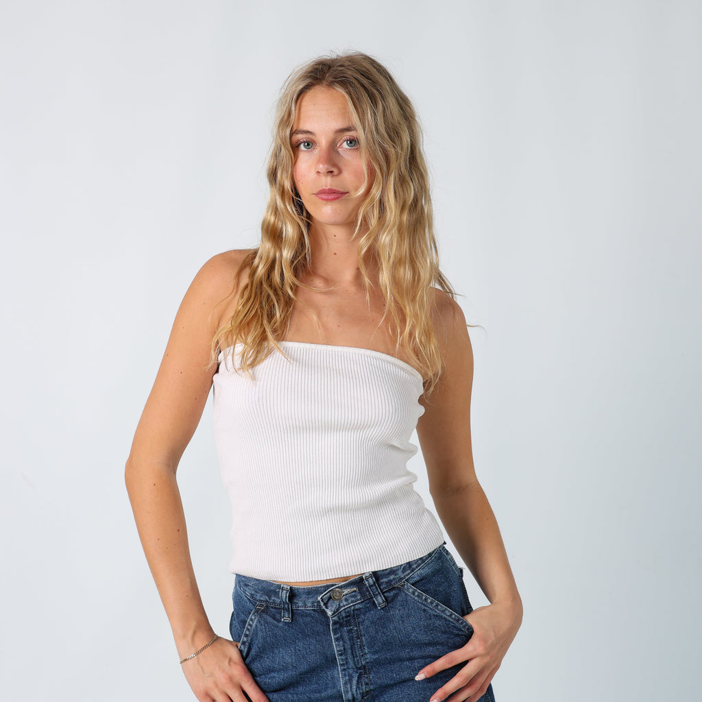 Ivory Y2K Woven Top Ribbed (S)