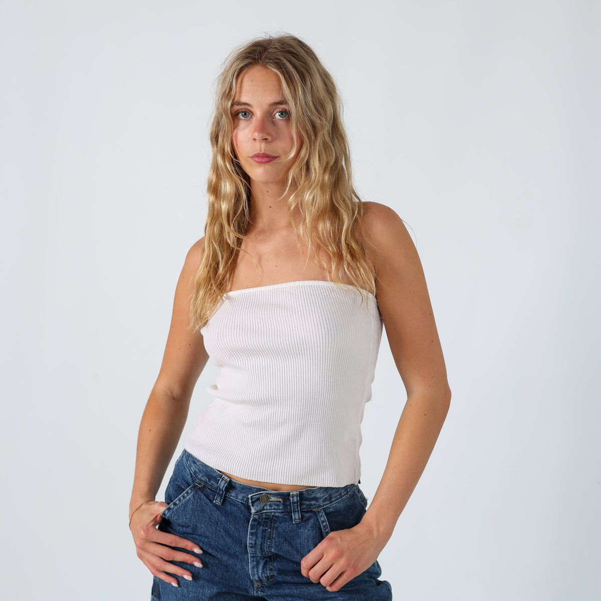 Ivory Y2K Woven Top Ribbed (S)