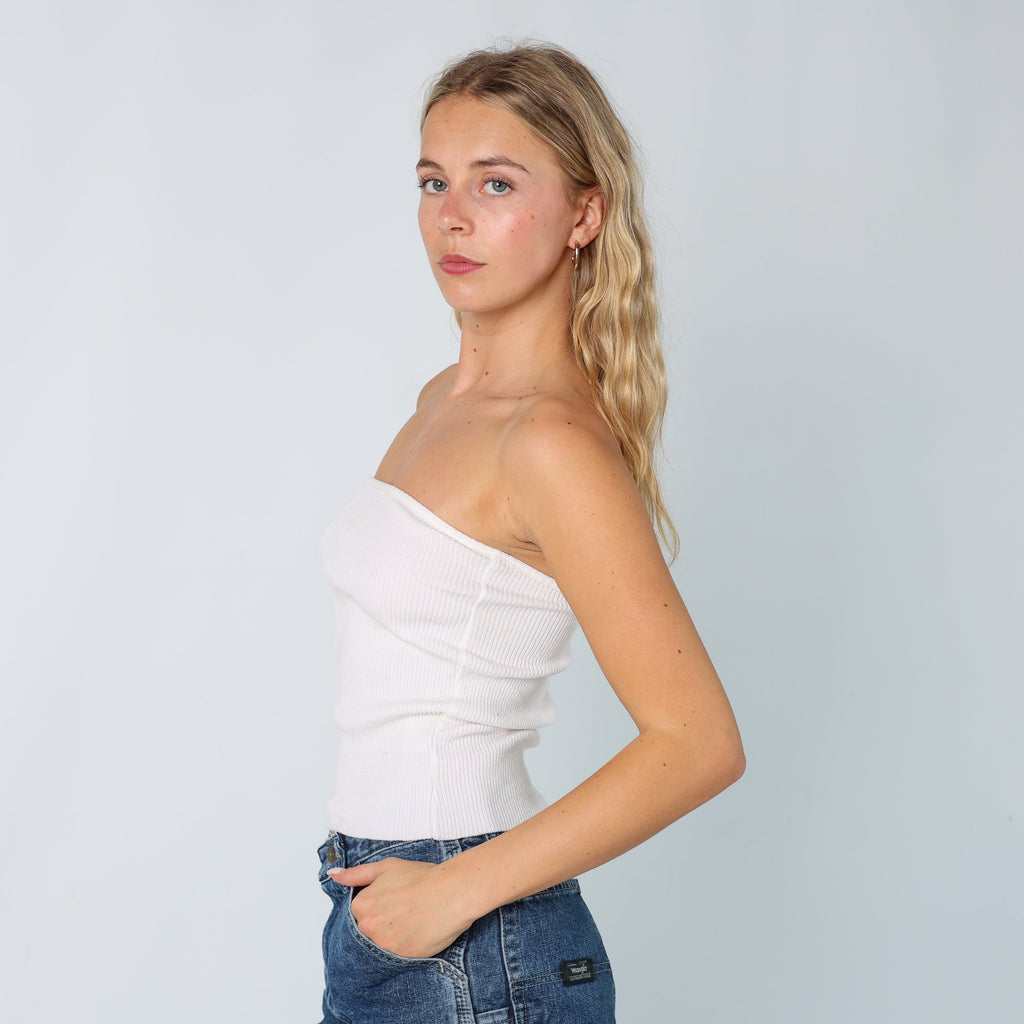 Ivory Y2K Woven Top Ribbed (S)