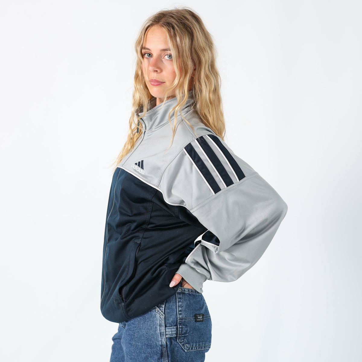 Navy Blue Y2K Adidas Track Jacket (L)