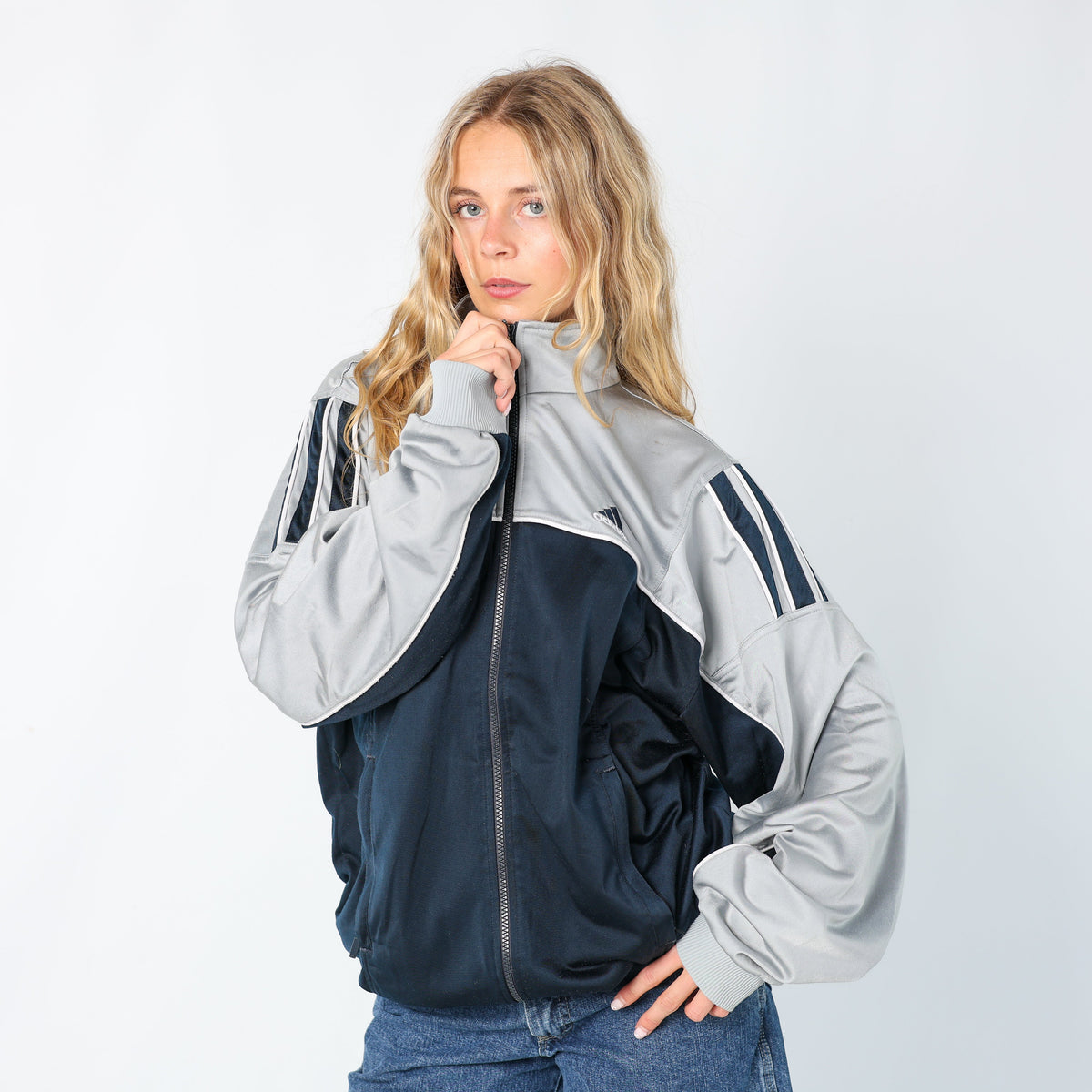 Navy Blue Y2K Adidas Track Jacket (L)