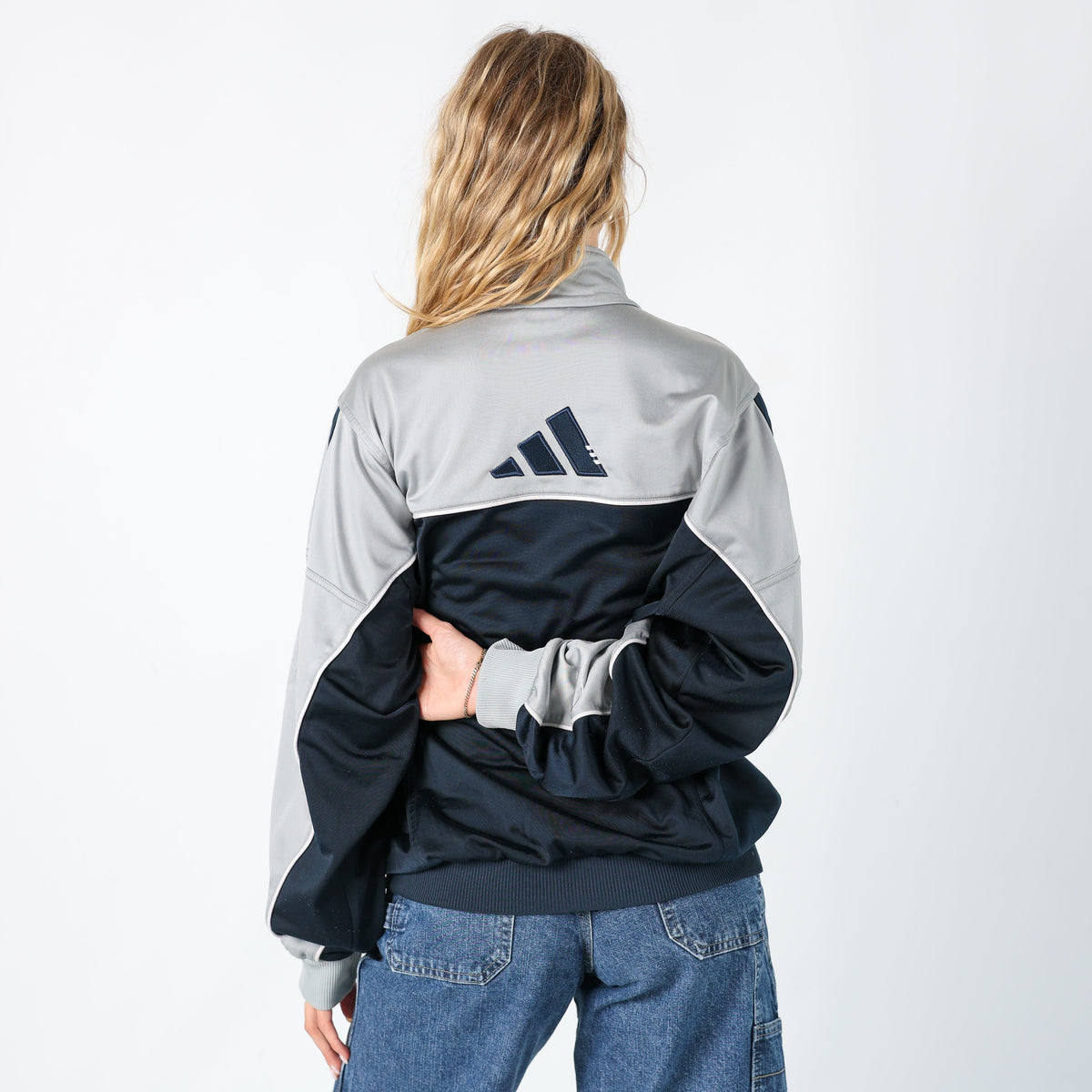 Navy Blue Y2K Adidas Track Jacket (L)