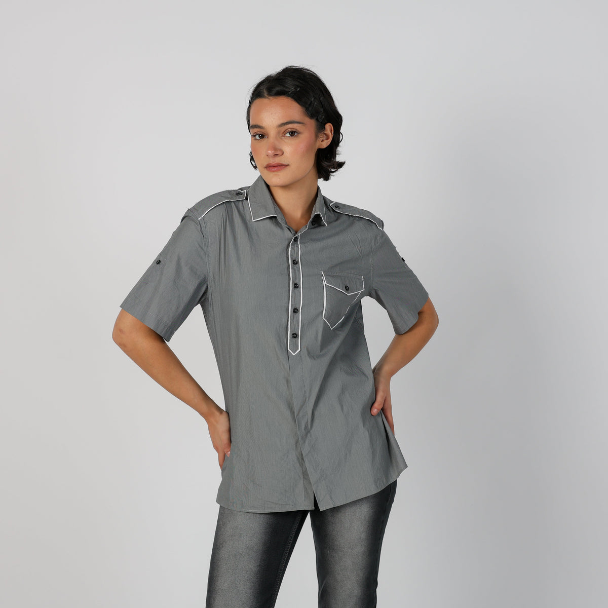 Grey Y2K Moschino Shirt (M)