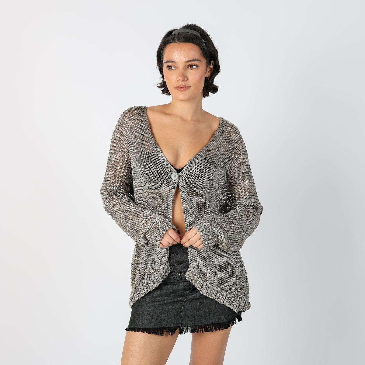 Grey Y2K United Colors of Benetton Cardigan (XL)