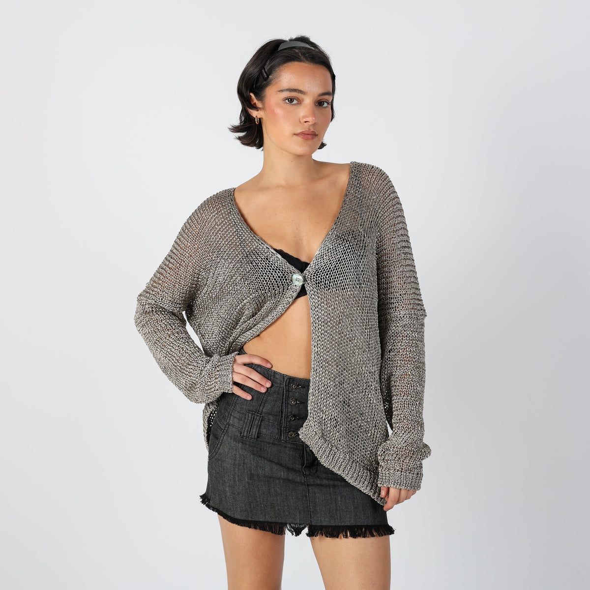 Grey Y2K United Colors of Benetton Cardigan (XL)