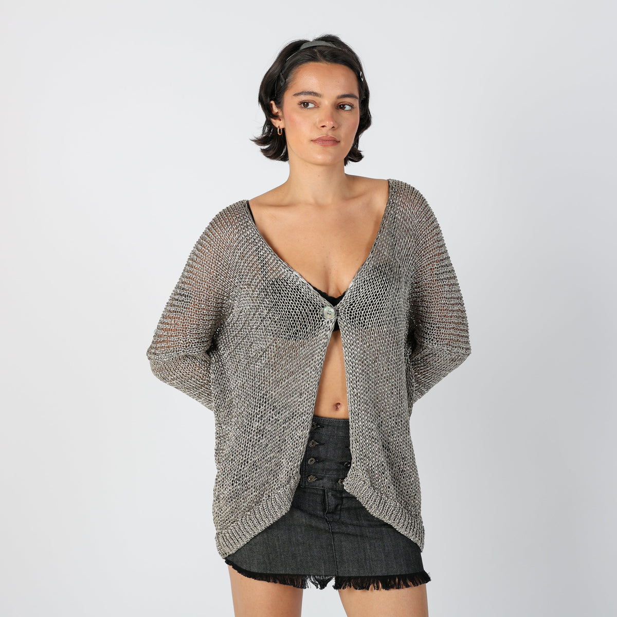 Grey Y2K United Colors of Benetton Cardigan (XL)