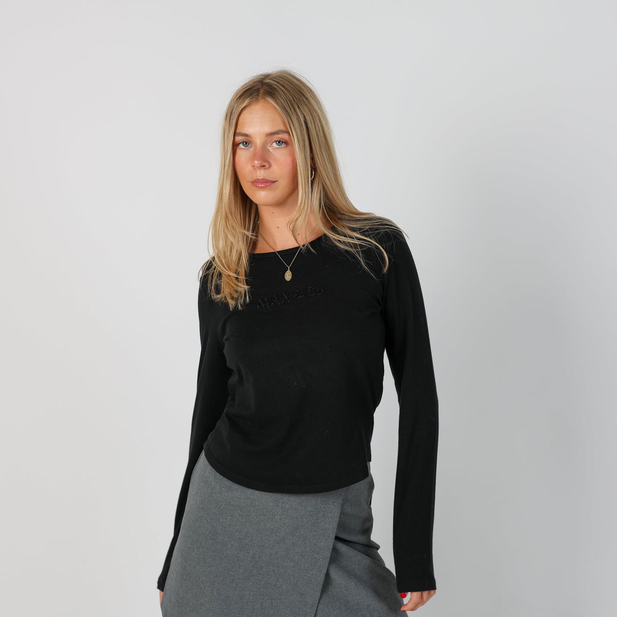 Black Y2K Max&Co. Long Sleeve Top (S)
