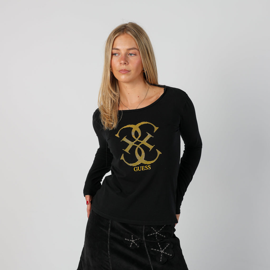 Black Y2K Guess Long Sleeve Top (S)