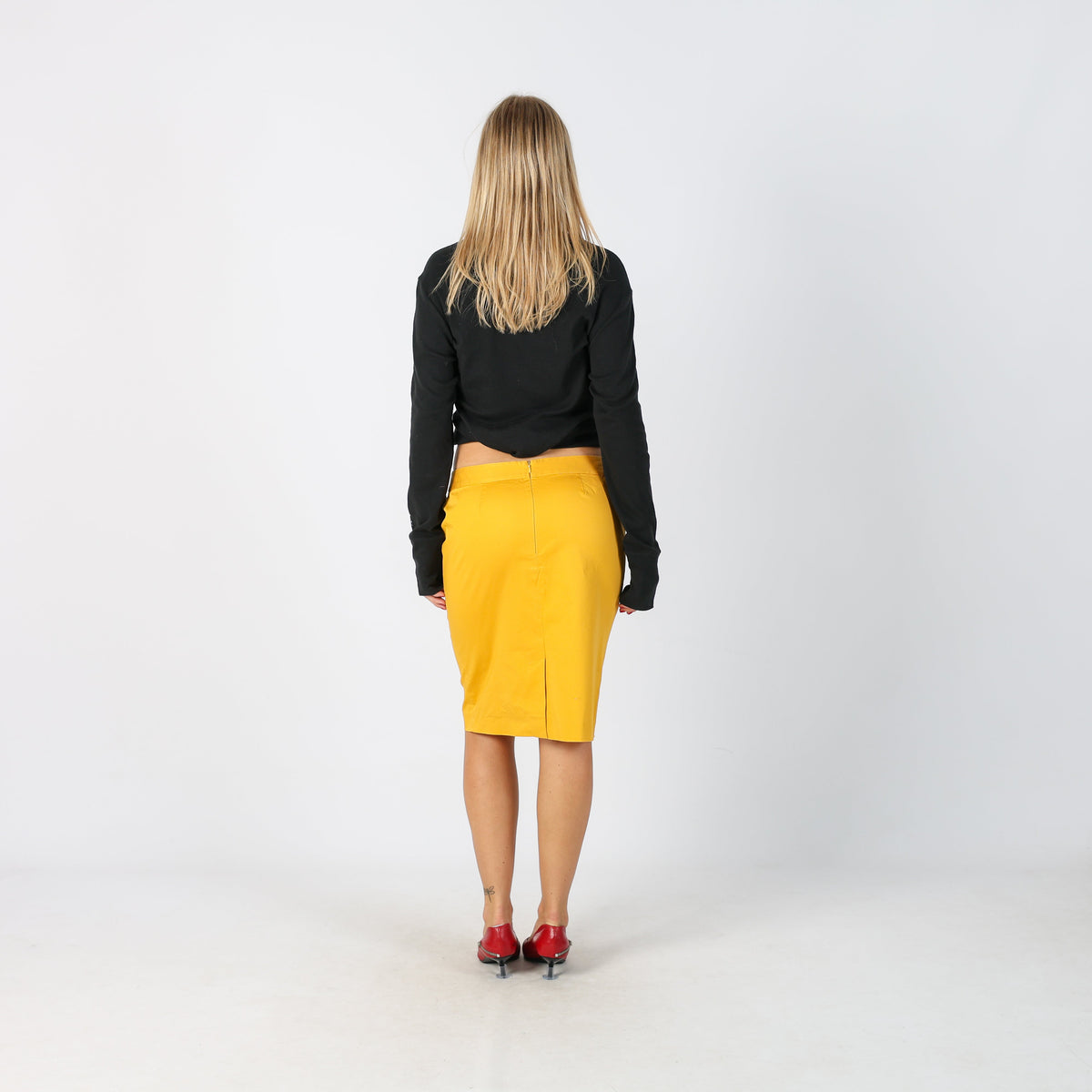 Mustard Yellow Y2K Moschino Woven Midi Skirt (M)