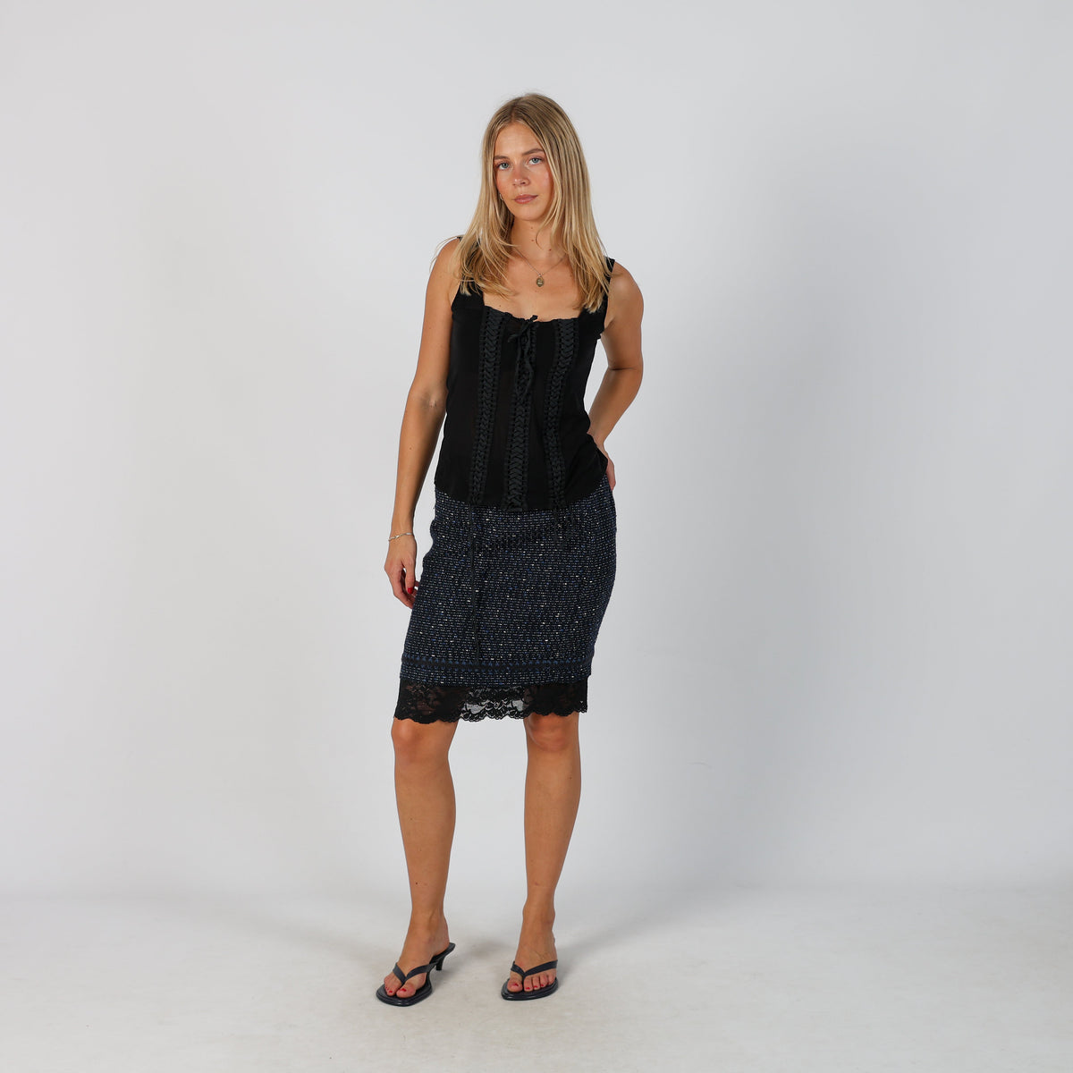 Blue Y2K Moschino Woven Midi Skirt (S)