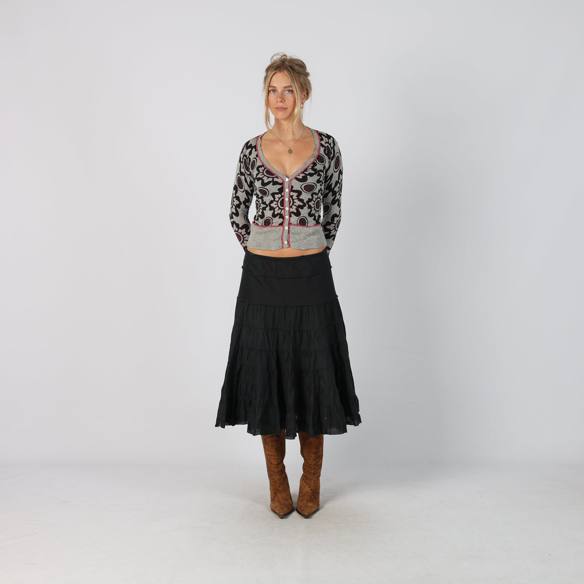 Black Y2K Sisley Woven Midi Skirt (XS)