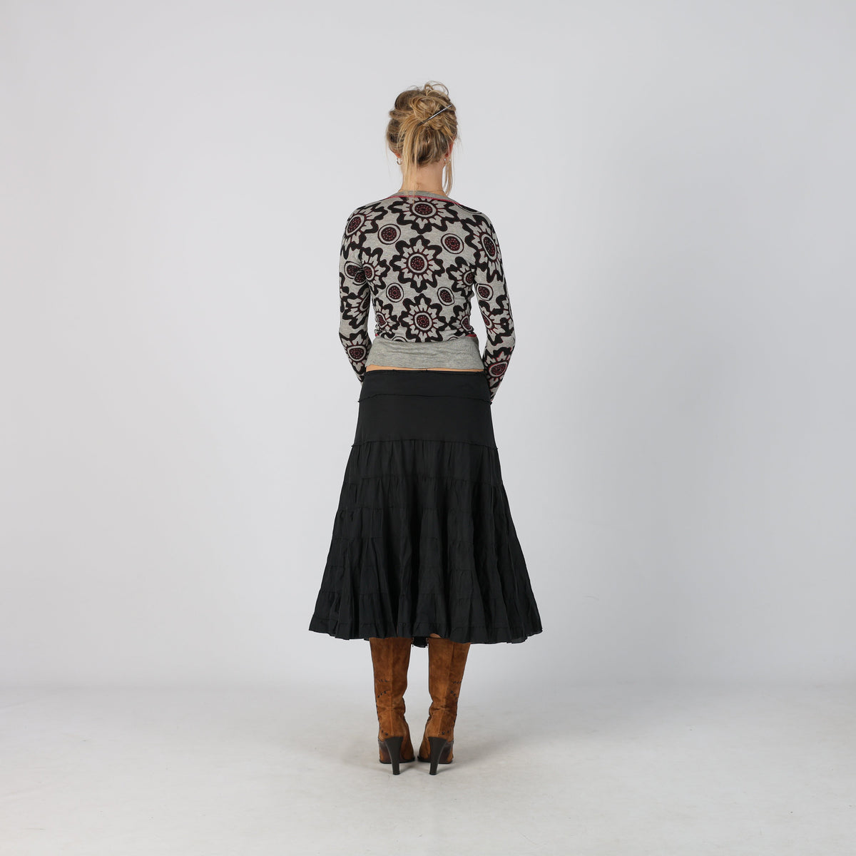 Black Y2K Sisley Woven Midi Skirt (XS)