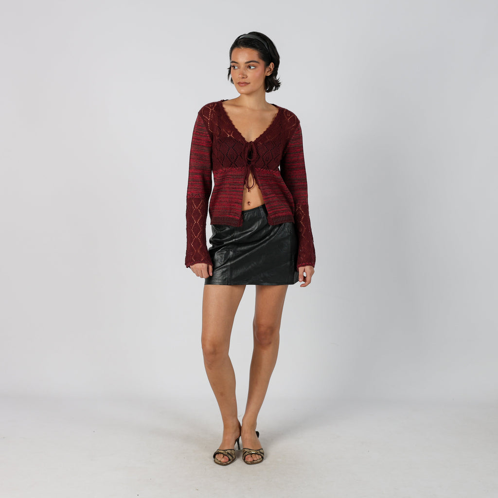 Black Y2K Sisley Leather Mini Skirt (S)