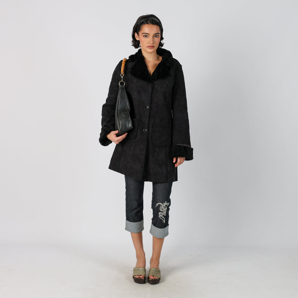 Black Y2K PHARD Shearling Coat (S)
