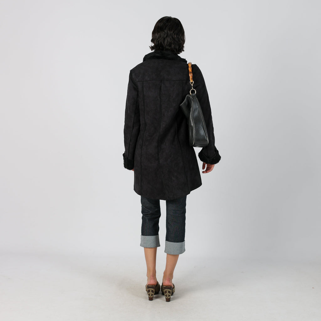 Black Y2K PHARD Shearling Coat (S)