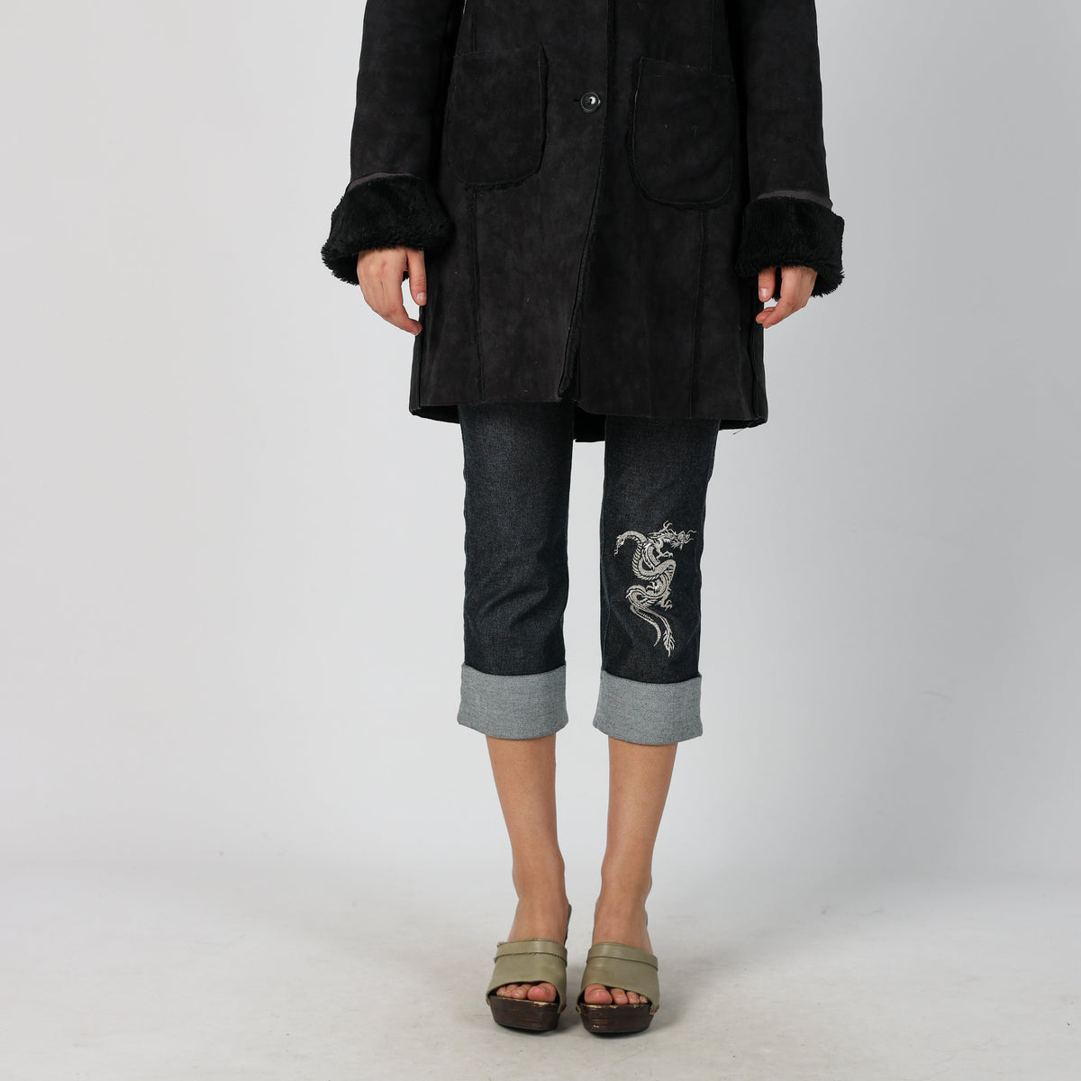 Black Y2K PHARD Shearling Coat (S)