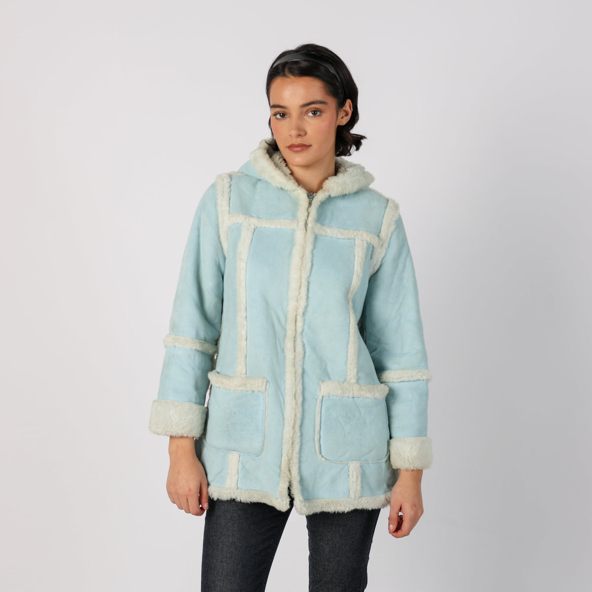 Light Blue Y2K Brums Shearling Coat (M)
