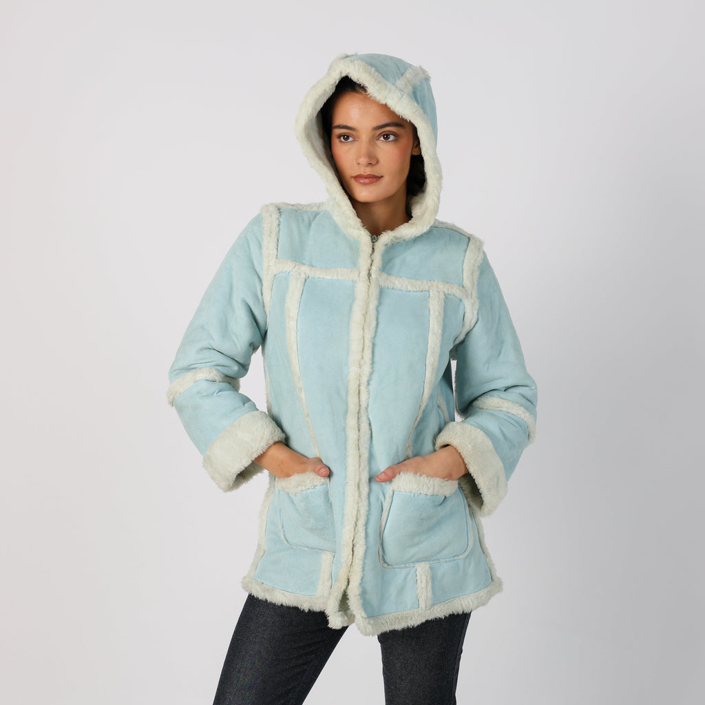 Light Blue Y2K Brums Shearling Coat (M)