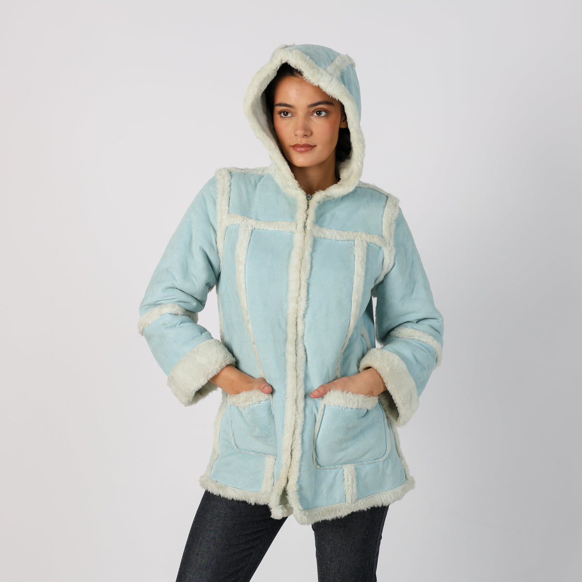 Light Blue Y2K Brums Shearling Coat (M)