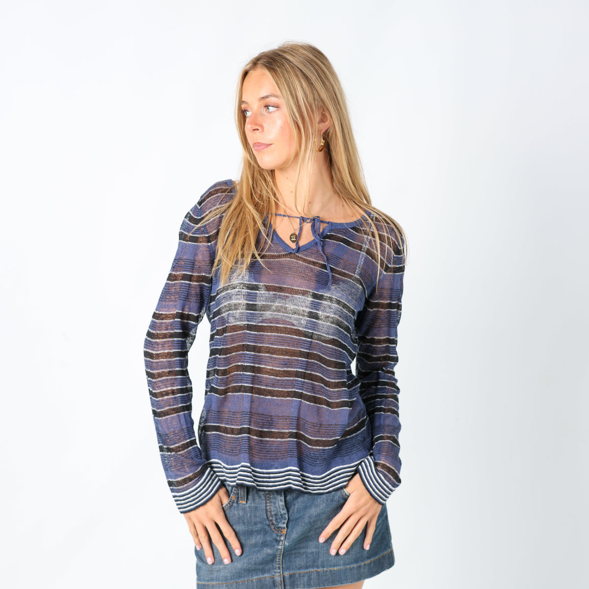 Blue Y2K Stefanel Long Sleeve Top (M)