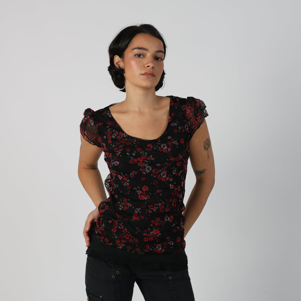 Black Y2K Zuiki Woven Top (M)