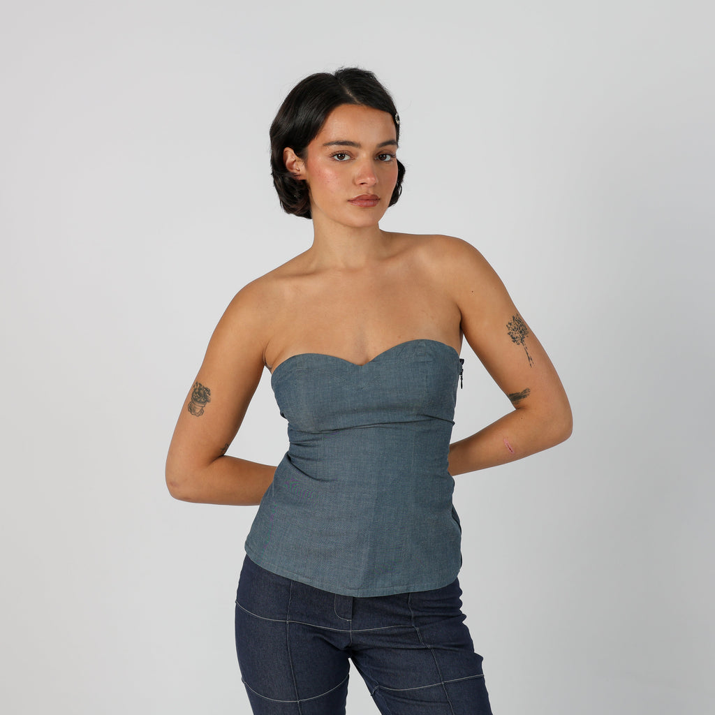 Blue Y2K Guess Woven Top Bandeau (S)