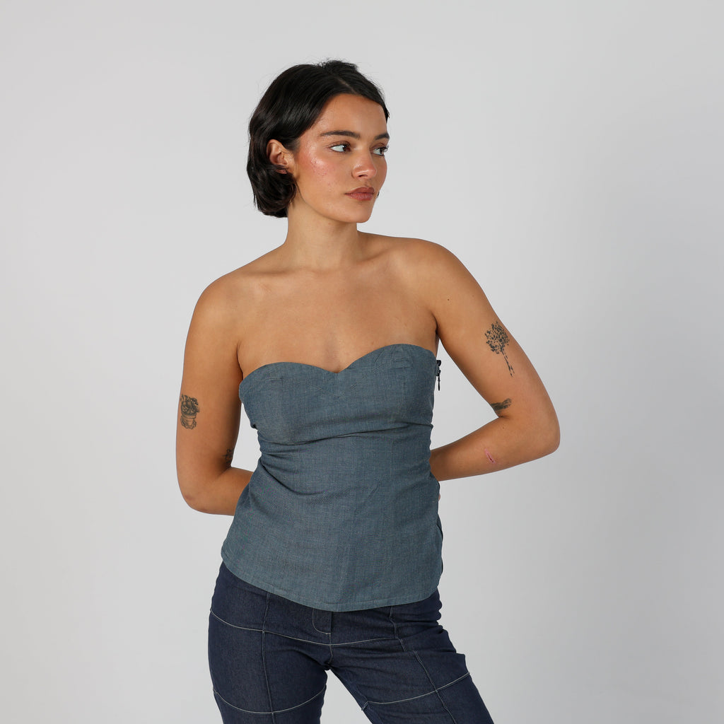Blue Y2K Guess Woven Top Bandeau (S)